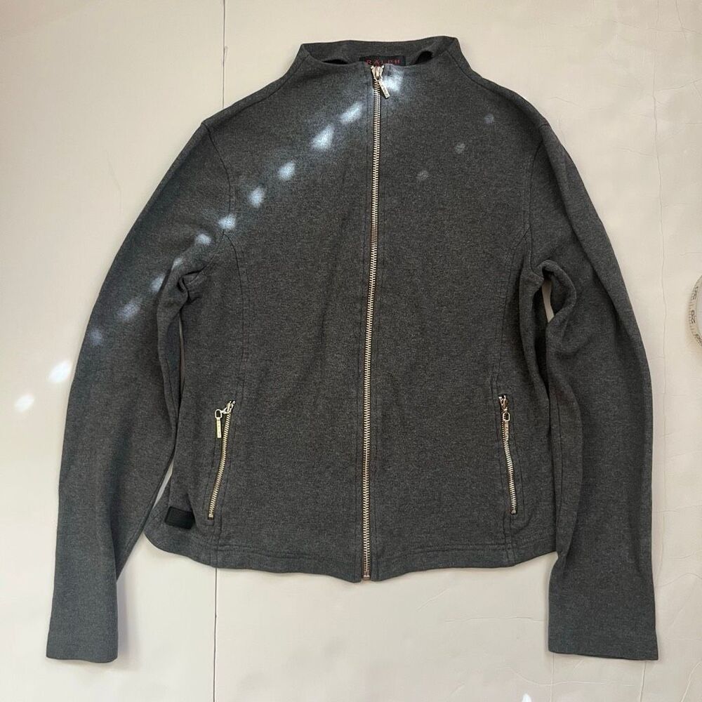 Ralph Lauren Women's Heather Mock Neck Full Zip 100% Cotton Jacket Gray Small